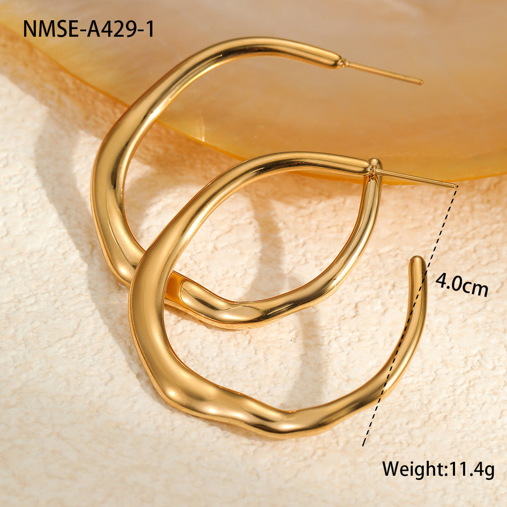 C-Ring Hoop Earrings Stainless Steel 18K Gold Plated