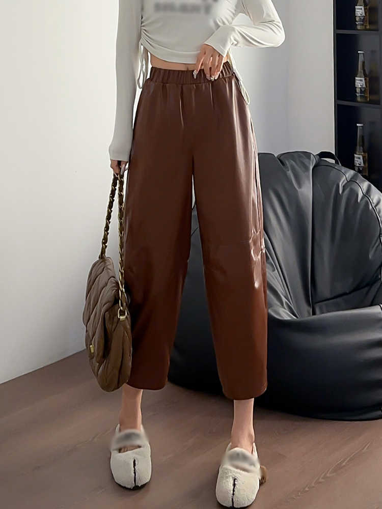 High Waist Wide-Leg Faux Leather Trousers