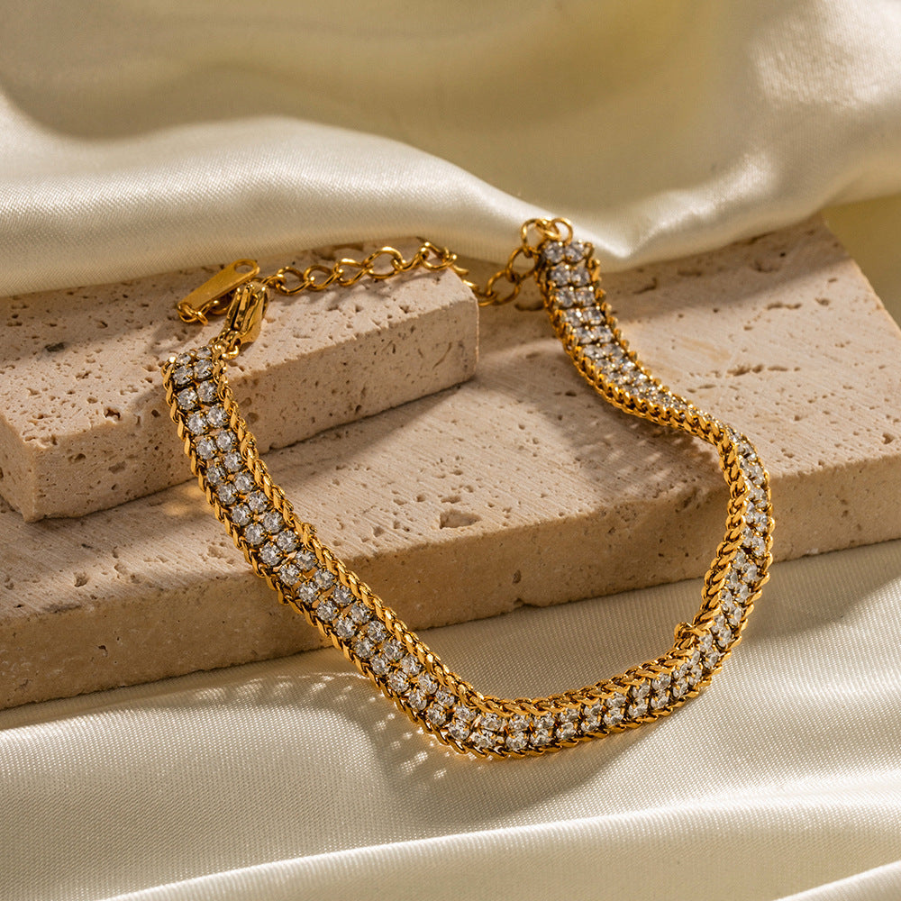 Double Strand White Zircon Bracelet in 18K Gold