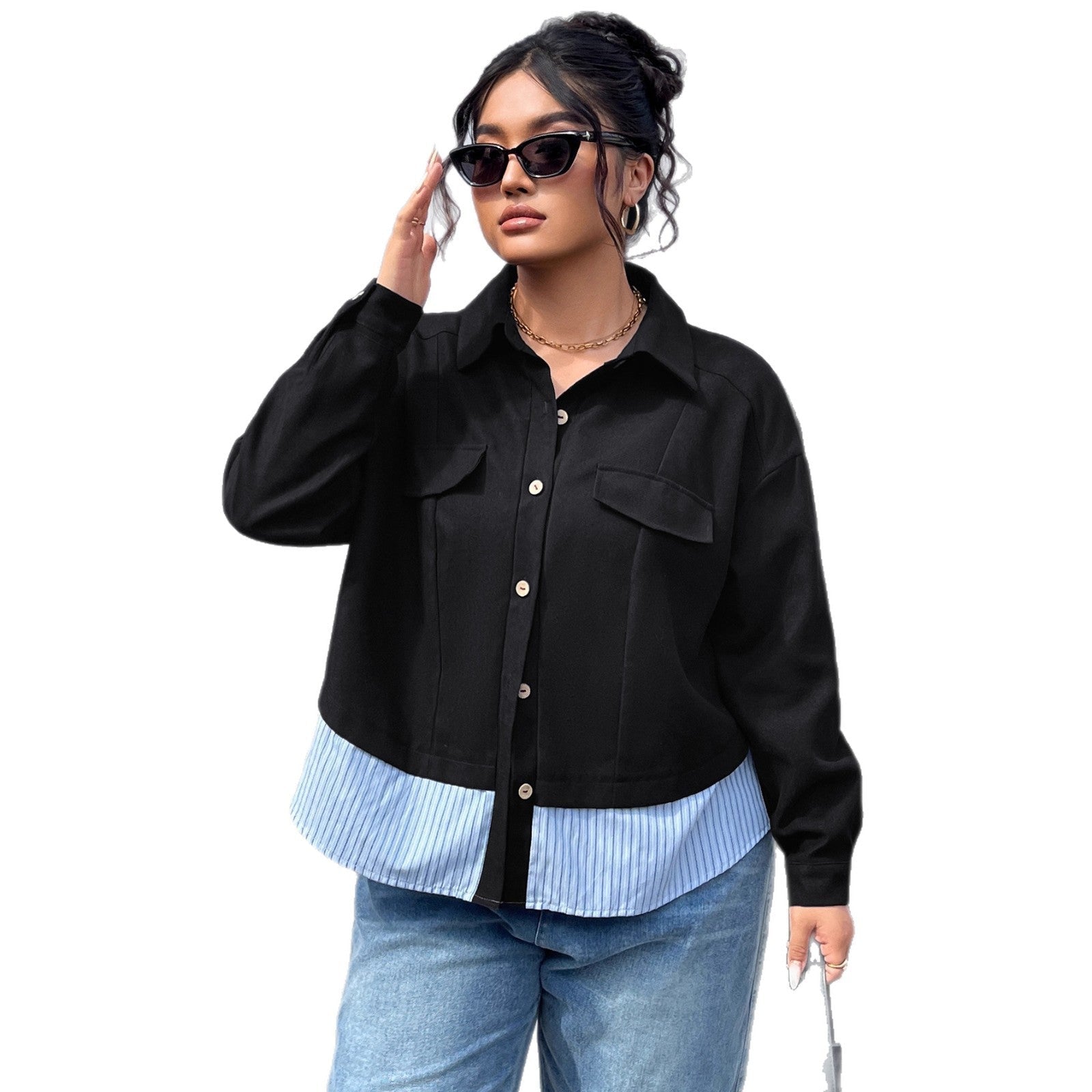 Women's Fashion Stripe Patchwork Coat