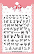 Black Butterfly & White Flower Nail Decals