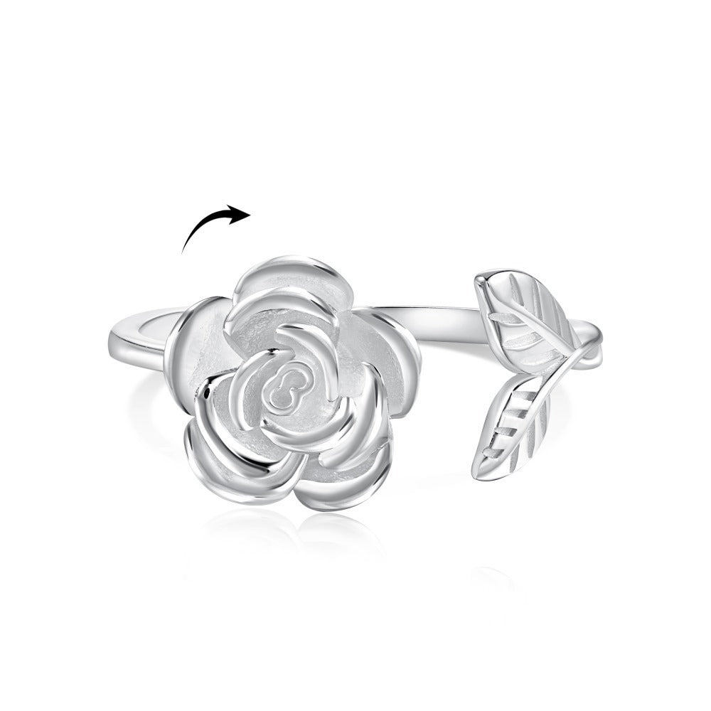 Sterling Silver Rotatable Flower Diamond Decompression Ring