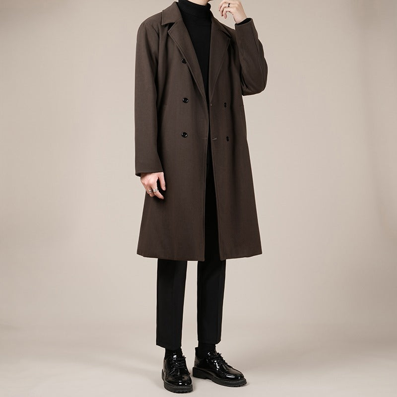 Stylish Korean Wool Coat for Men | Autumn/Winter Mid-Length Lapel Trench