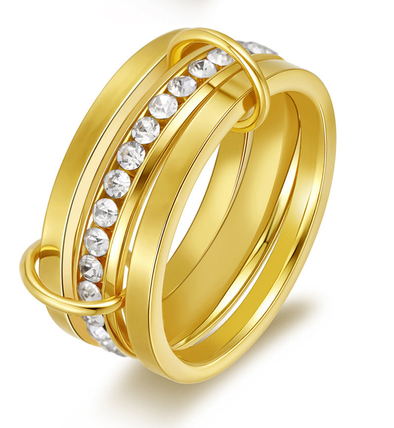 Luxury Copper & Zircon Twin Design Ring with 18K Gold Plating