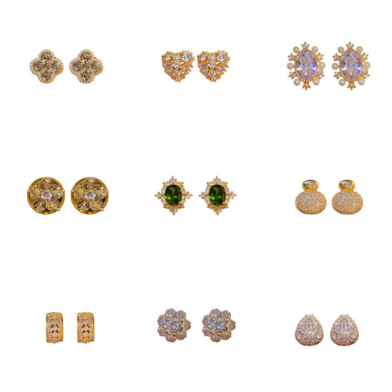 Light Luxury Heart-Shaped Zircon & Multi-Shape Stud Earrings