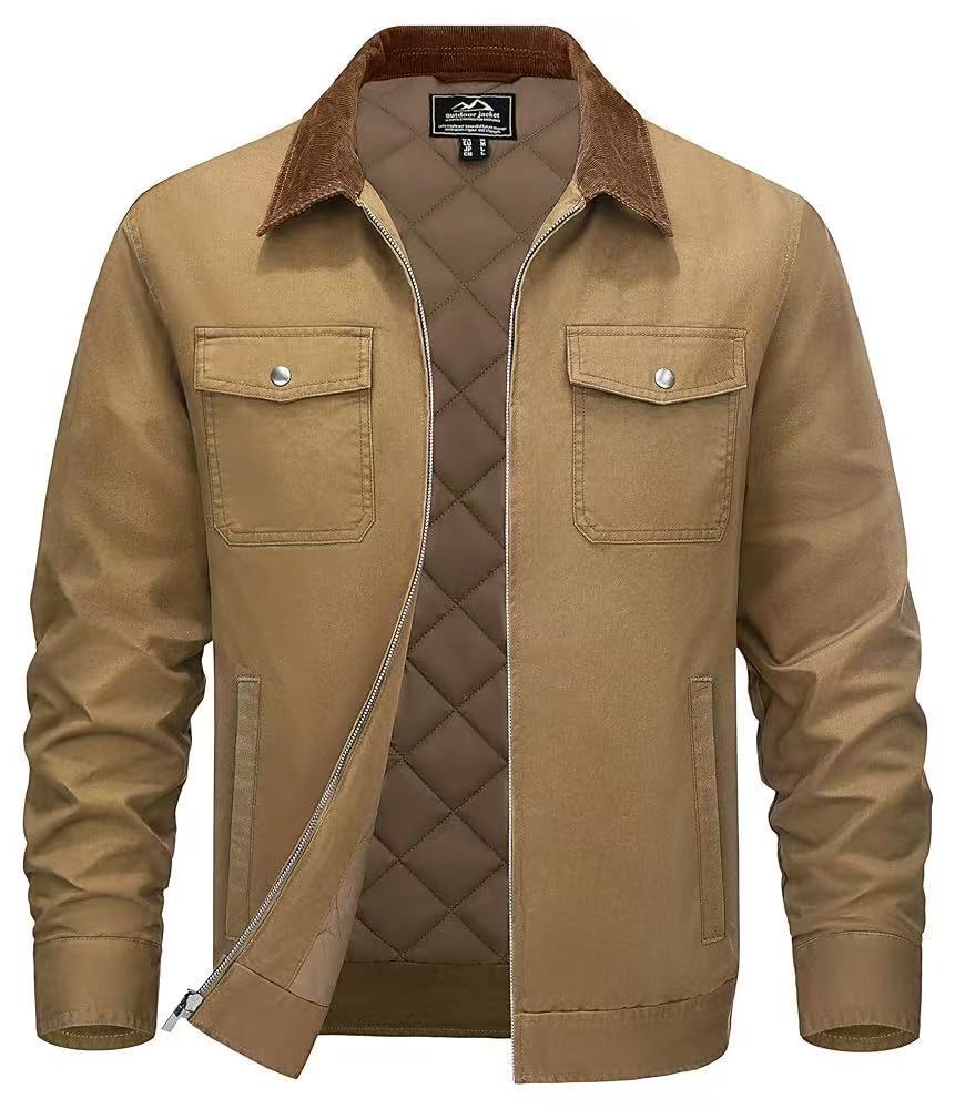 Men's Casual Cotton Padded Coat | Loose Fit, Solid Color, Polo Collar Warm Jacket