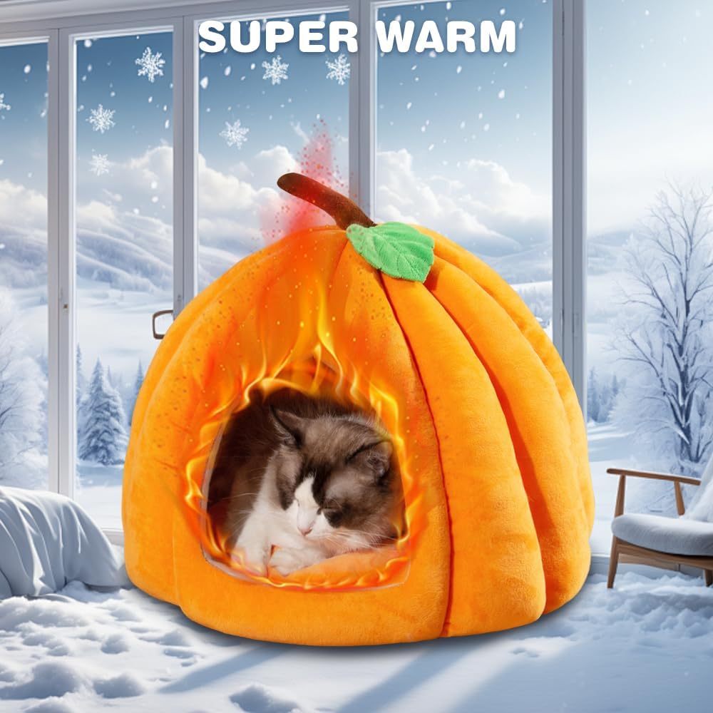 Halloween Themed Cat Supplies: Cute Pumpkin Shape Cat Tent Bed