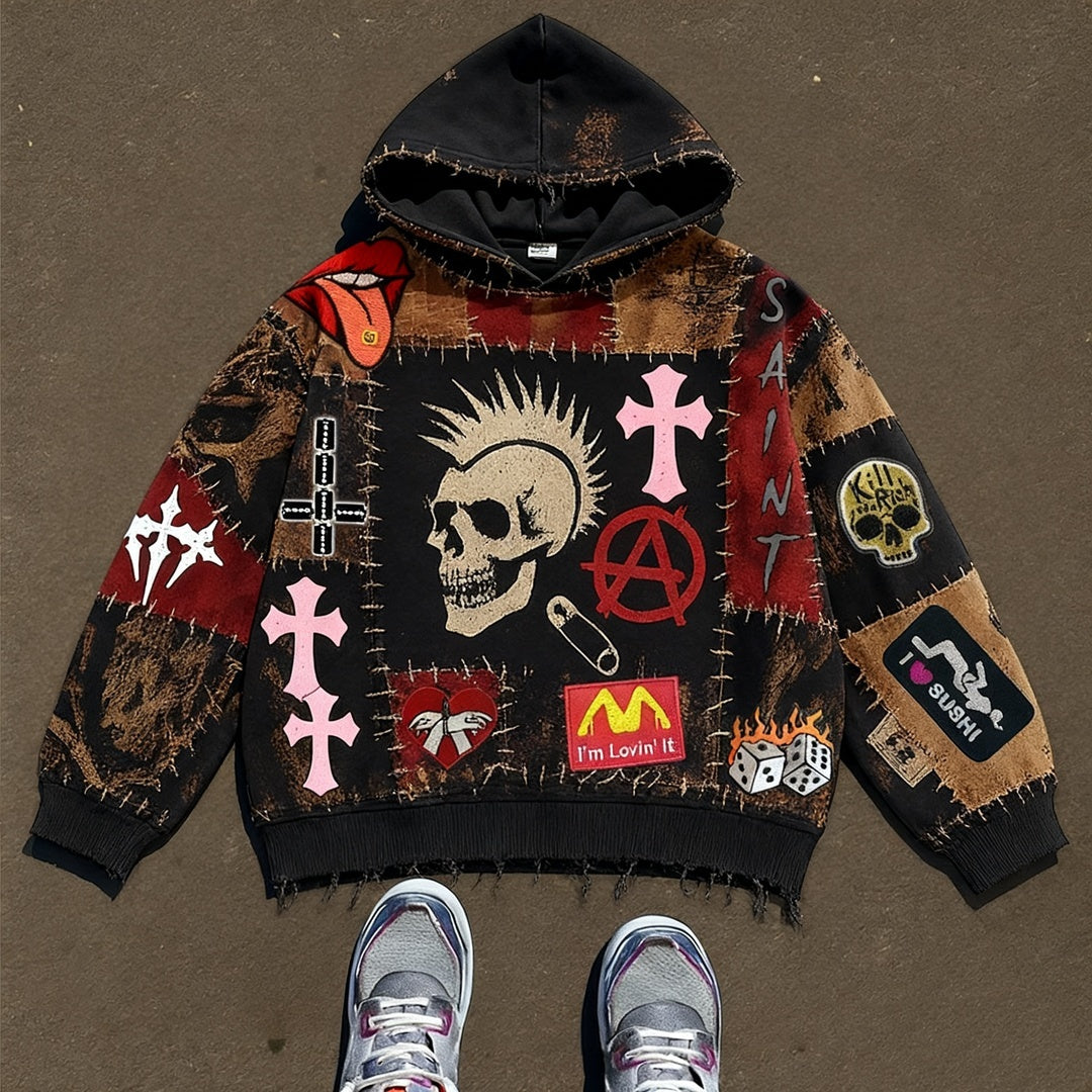 Oversized Vintage Graphic Hoodie | Loose-Fitting Pullover Sweater