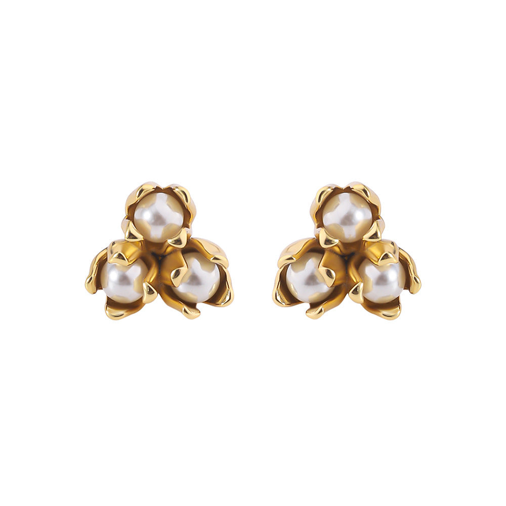 18K Gold Plated Stainless Steel Pearl Studs