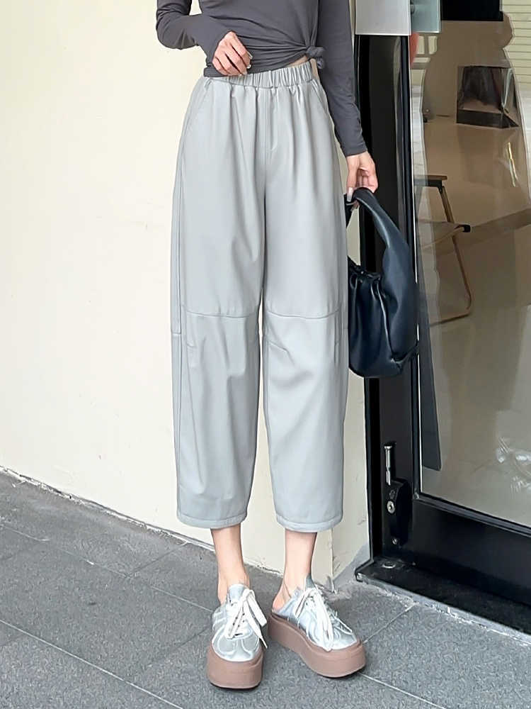 High Waist Wide-Leg Faux Leather Trousers