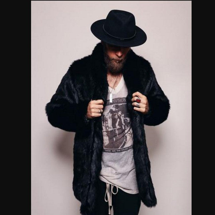 Luxury Style Men's Faux Fur Overcoat | Mid-Length Mink-Like Lapel Jacket
