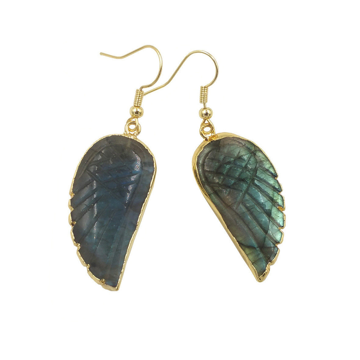 Glitter Fluorite Feather Dangle Earrings