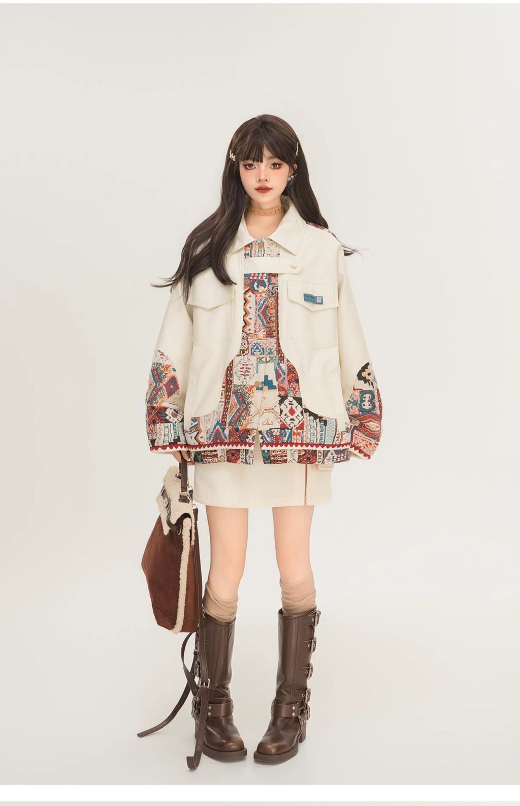 Women's Jacquard Panel Biker Jacket