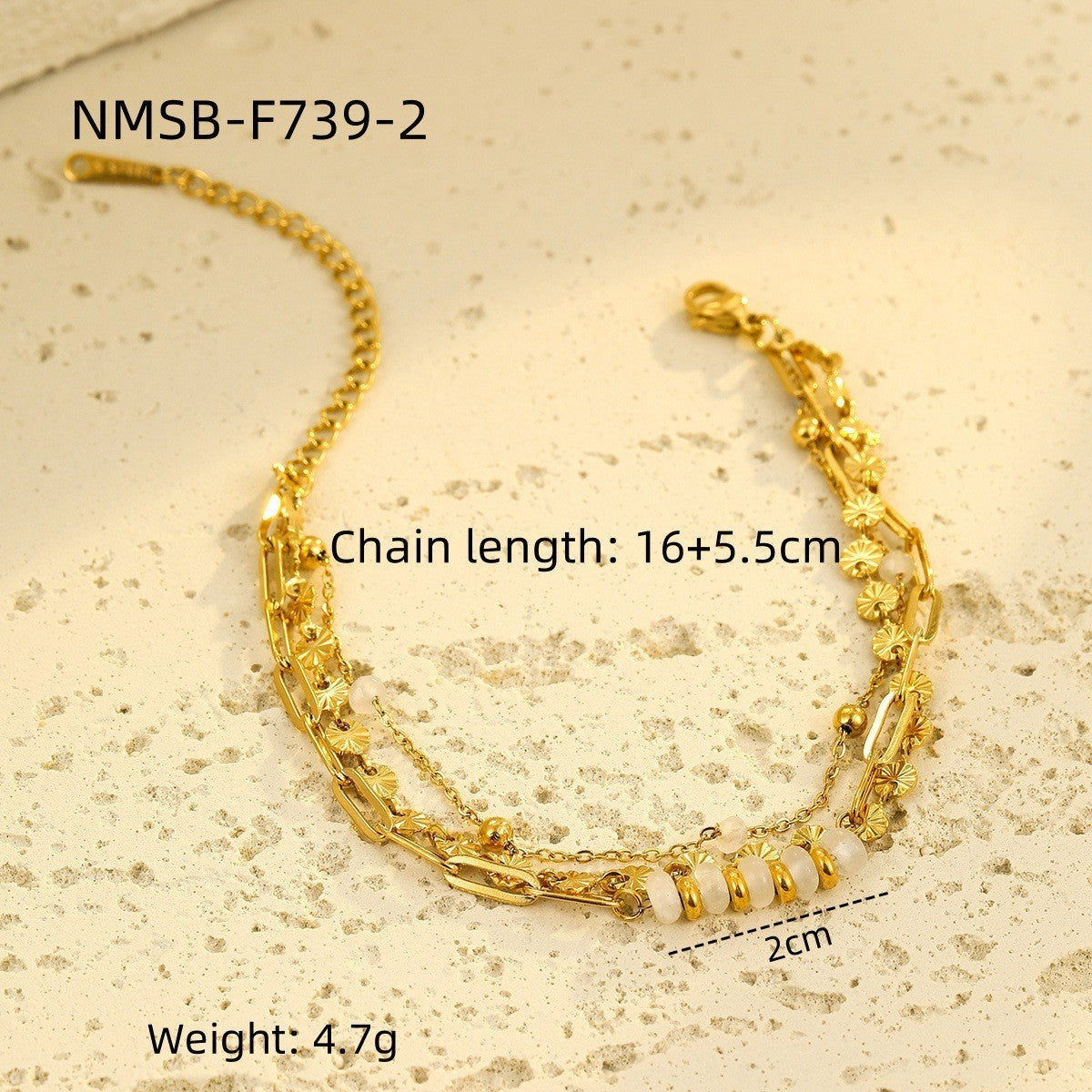 Durable Niche Ins Stainless Steel Natural Stone/Pearl Bangle