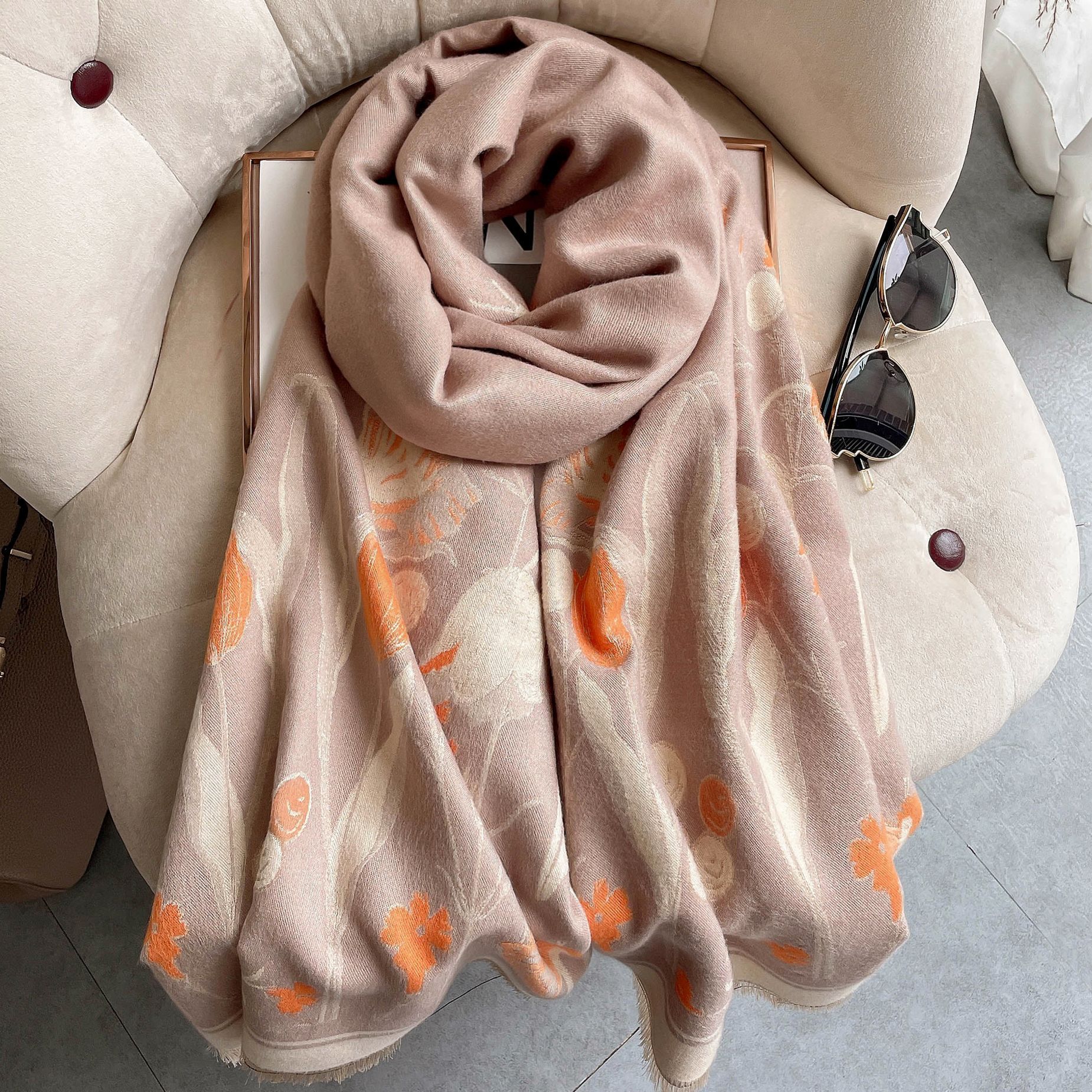 Winter Warm Cashmere Feel Floral Shawl & Wrap