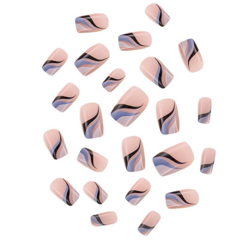 Removable Fake Nails: Color Matching French Line & Ripple Art
