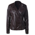 Women's Stand Collar Side Zip Leather Moto Jacket