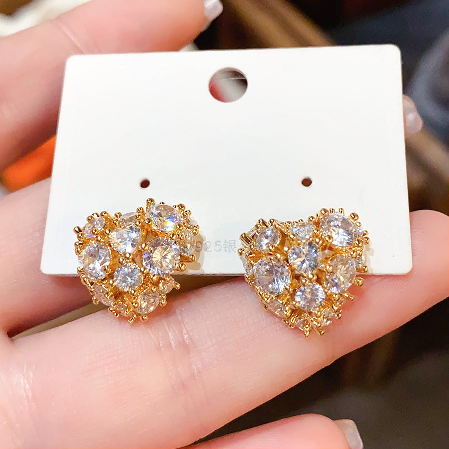 Light Luxury Heart-Shaped Zircon & Multi-Shape Stud Earrings