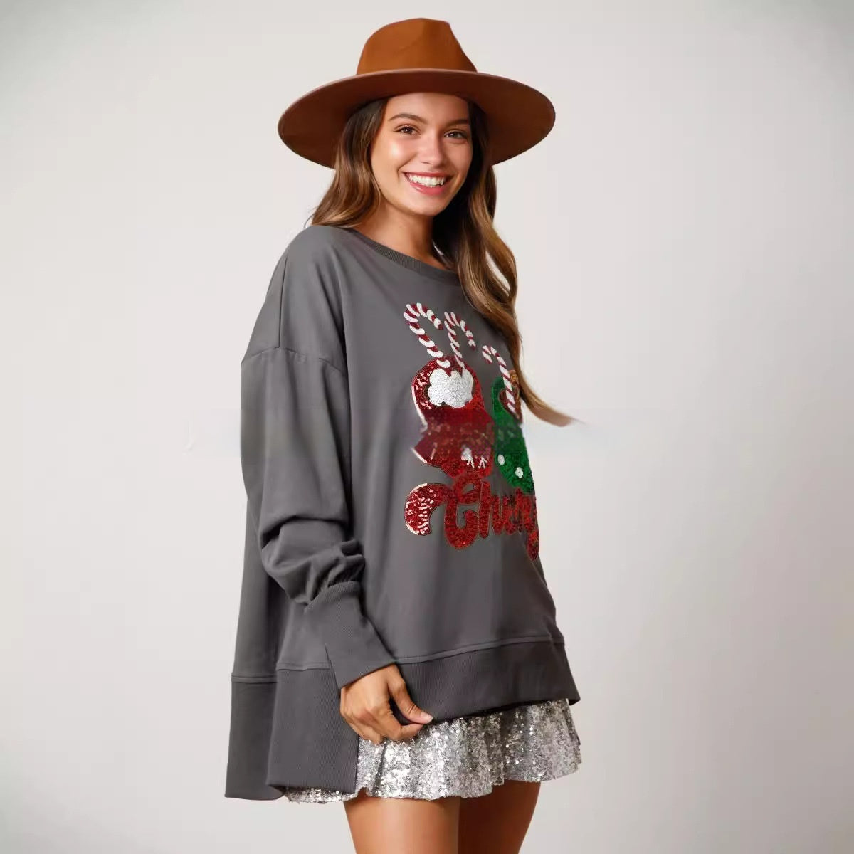 Women's Confectionery Cup Sequined Sweater Casual Loose Top