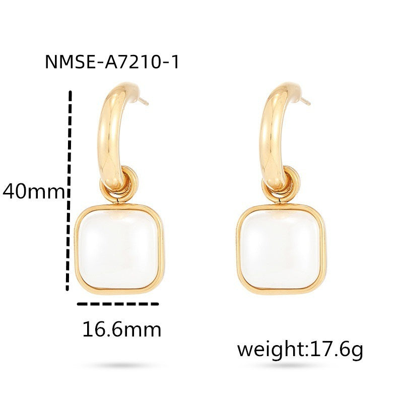 Women's All-Match Pearl Titanium Steel Dangle/Hoop Earrings