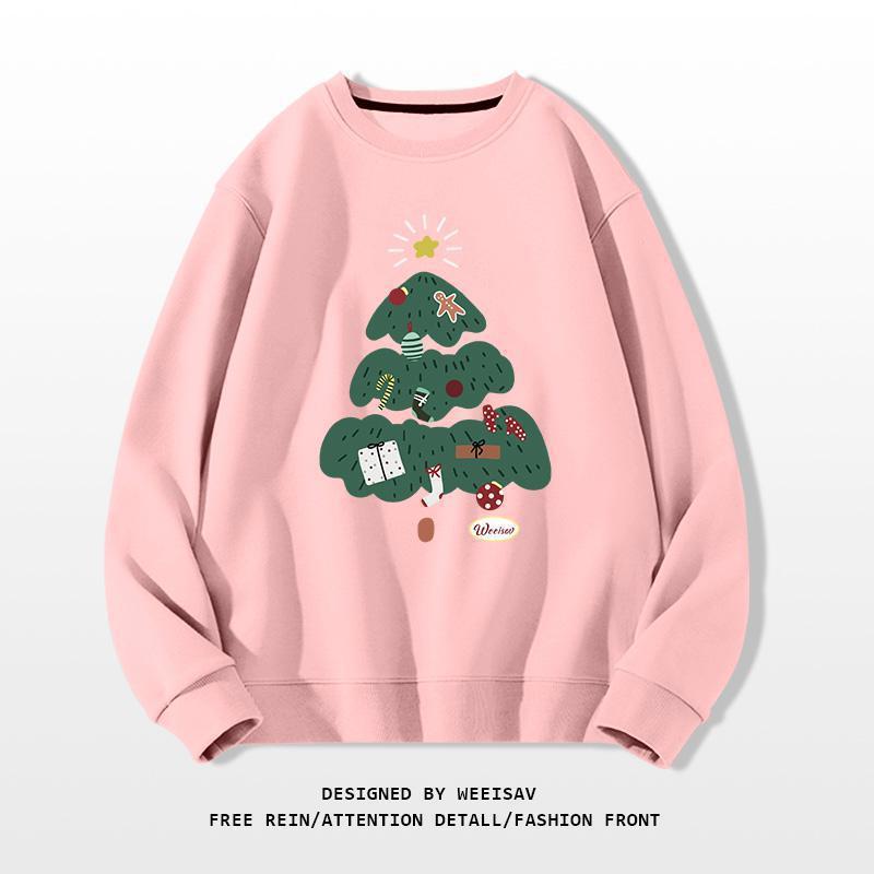 Casual Holiday Christmas Tree Round-Neck Sweatshirt