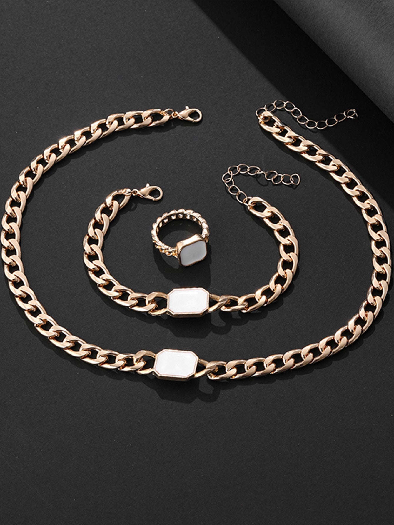 Minimalist Square Design Chain Necklace, Bracelet, and Ring Set