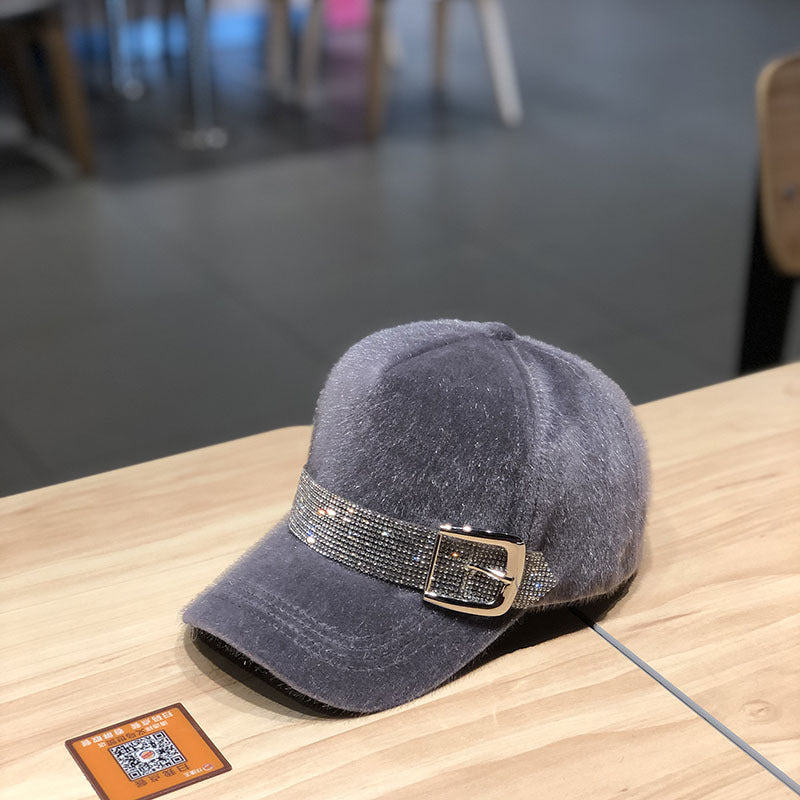 Korean Fashion Winter Warm All-Matching Diamond Baseball Cap