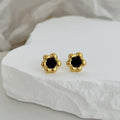 Silver Black Agate Flower Stud Earrings