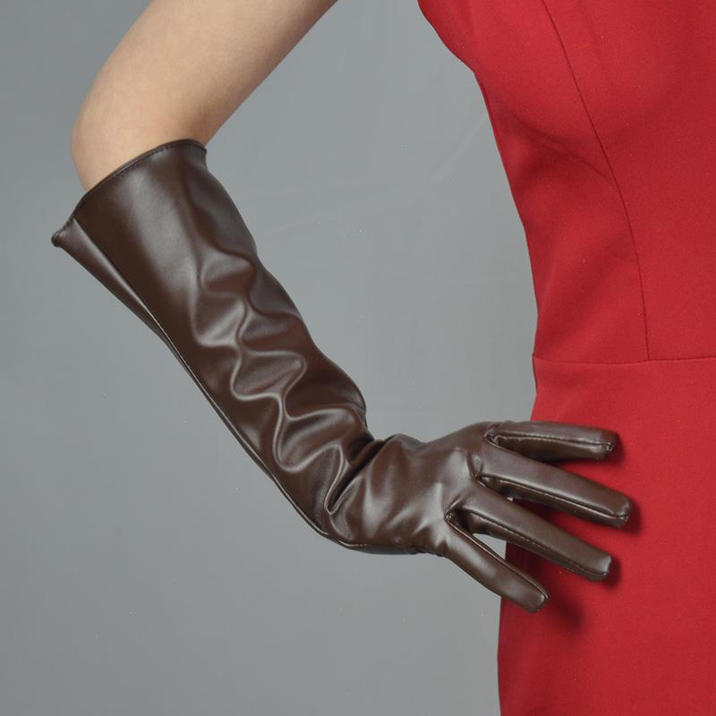 Elegant Matte Finish Long Faux Leather Gloves