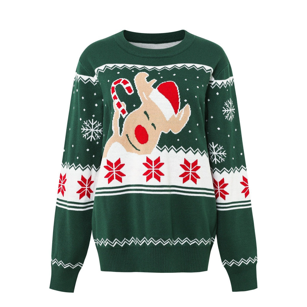 Cartoon Elk Jacquard Pullover Sweater