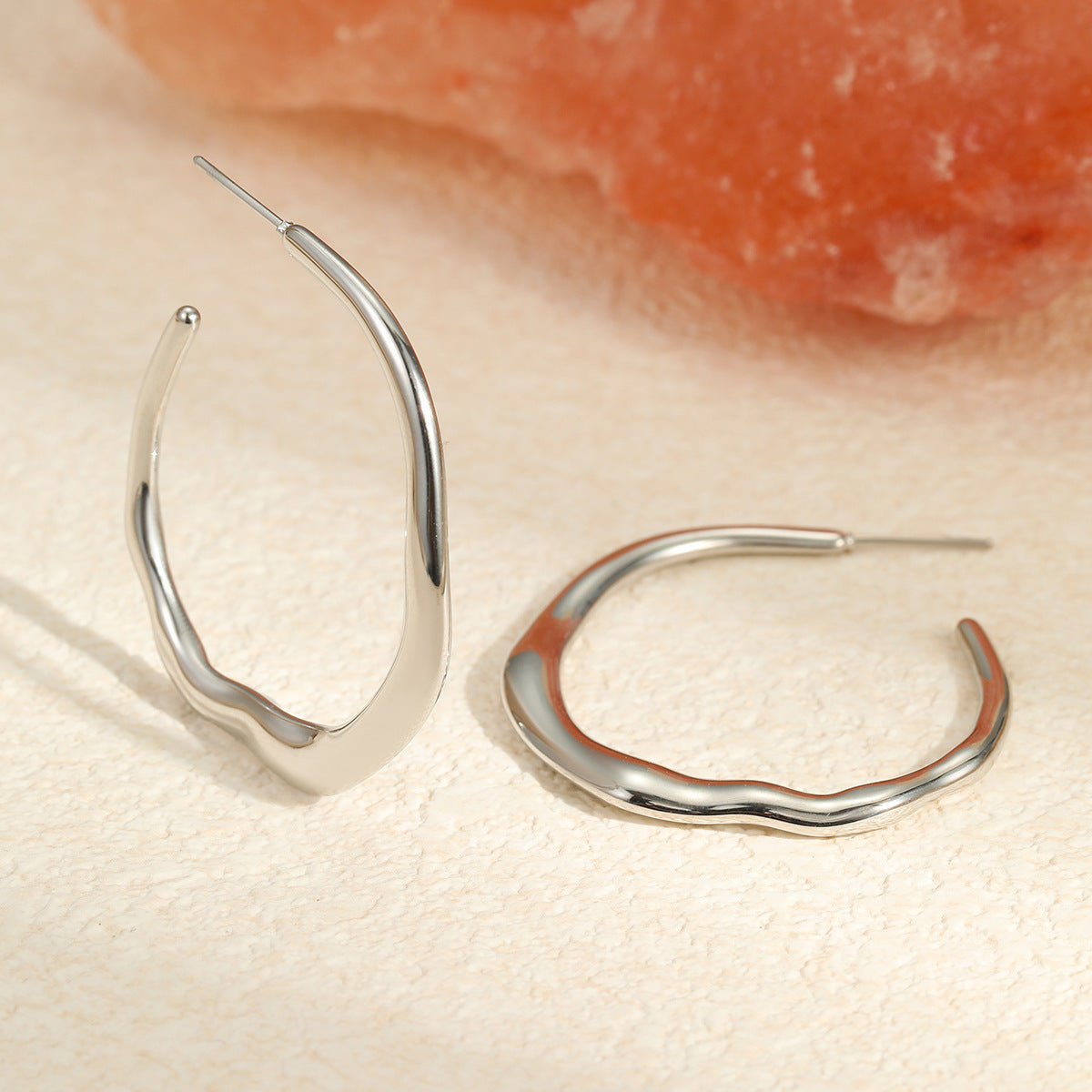 C-Ring Hoop Earrings Stainless Steel 18K Gold Plated