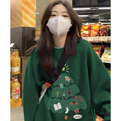 Casual Holiday Christmas Tree Round-Neck Sweatshirt