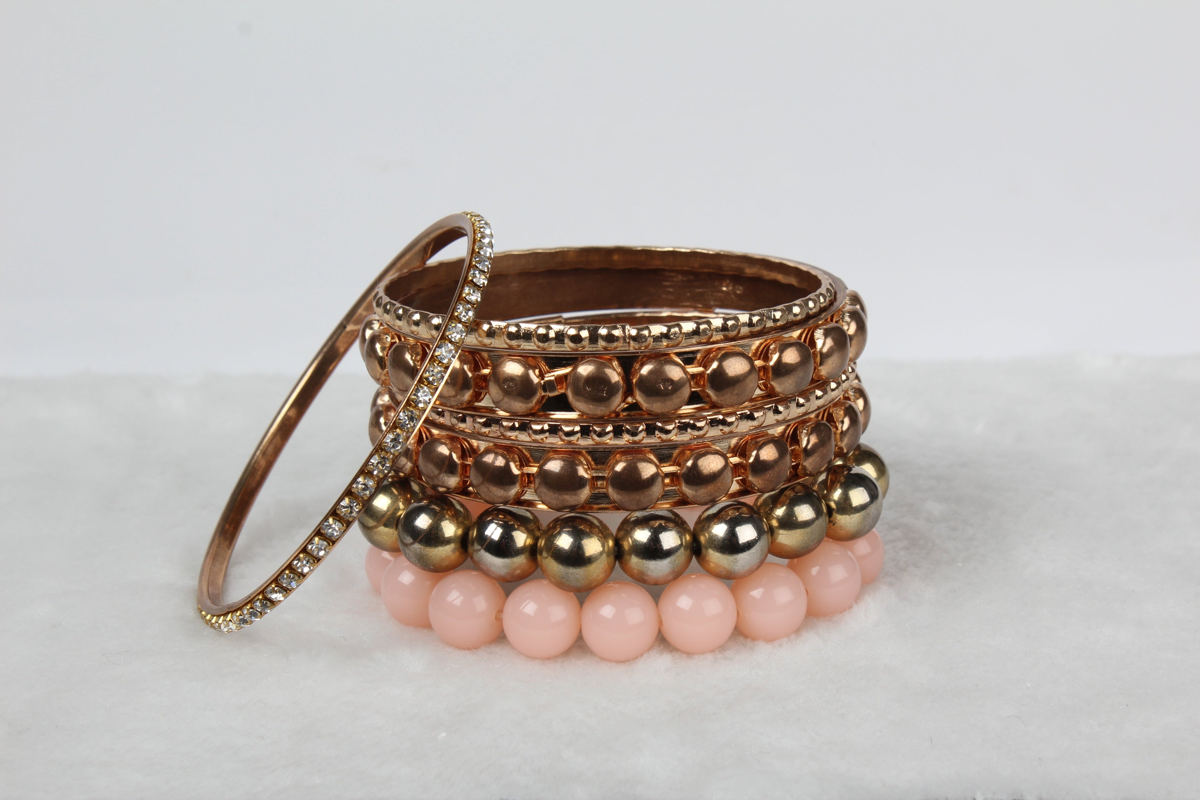 Women's Vintage Style Rhinestone & Burnished Gold Bangle Stack