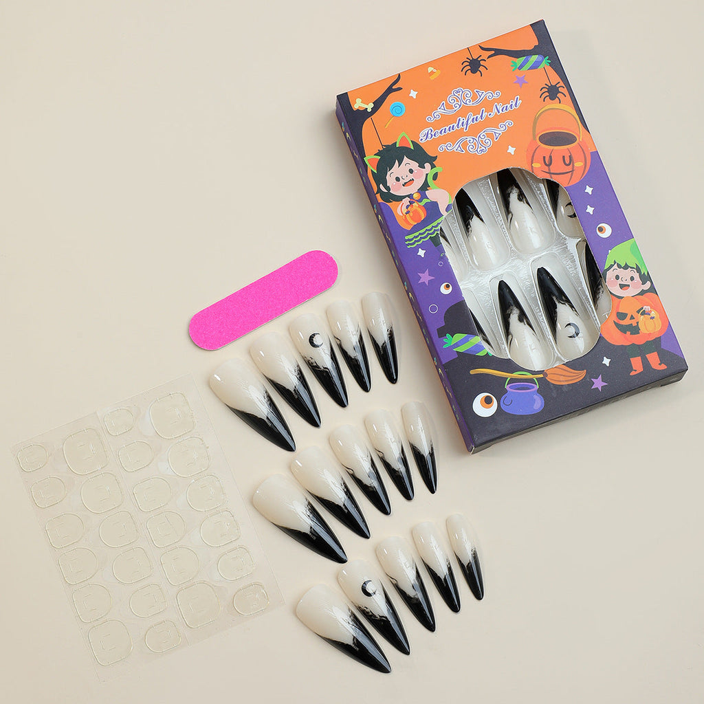 Spooky Ghost Design Fake Nails with Stickers