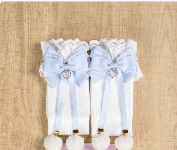 Cute Fluffy Pompom Bow Winter Crew Socks