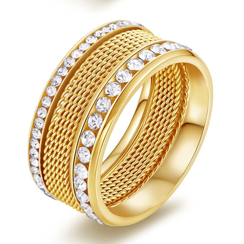 Luxury Copper & Zircon Twin Design Ring with 18K Gold Plating
