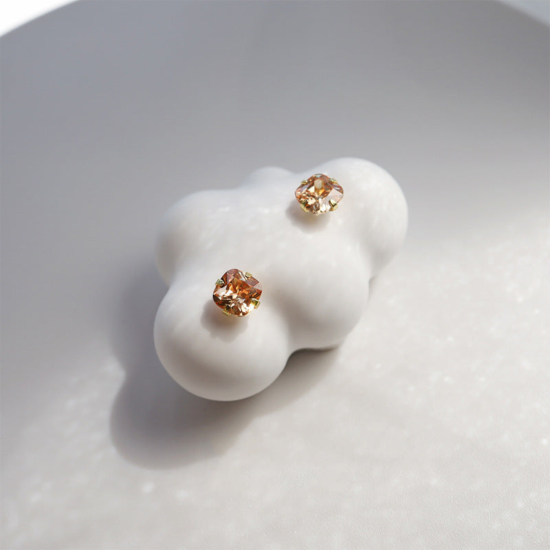 Simple Korean Style Citrine Silver Earrings