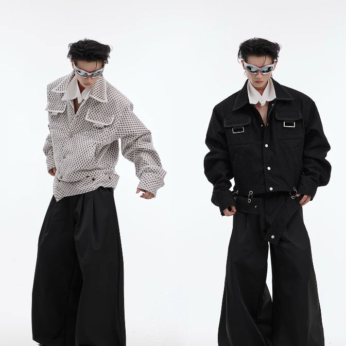 Men's Heavy Niche Grid Design Jacket | Casual Polo Collar Outerwear